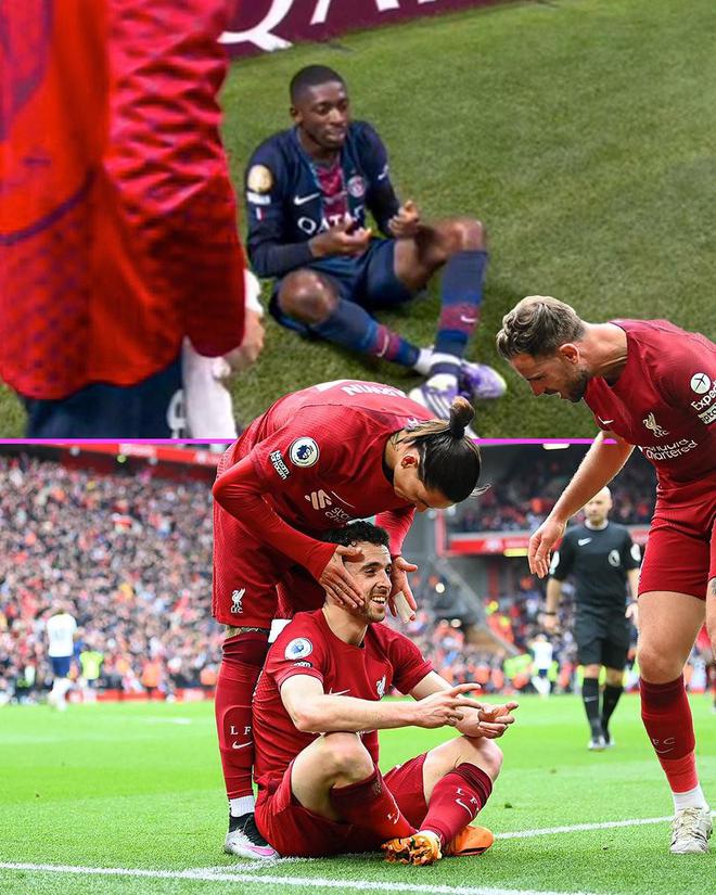 登貝萊進球，致敬若塔，按手柄慶祝。